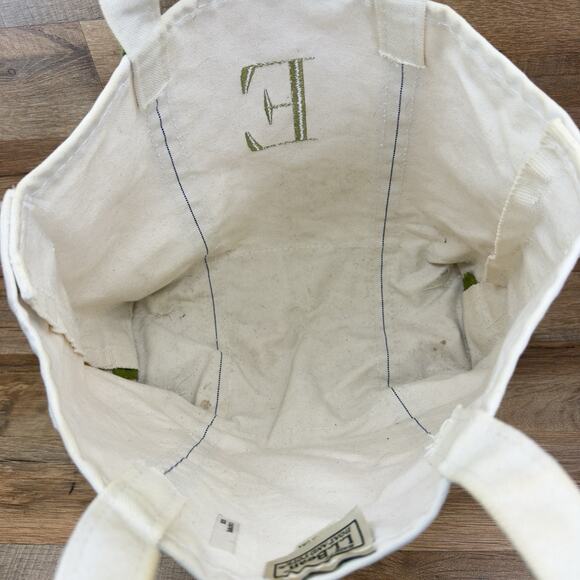 Vtg LL Bean “E” Boat Tote Small Bag Natural With Olive Green 13" by 9.5" - Picture 7 of 8